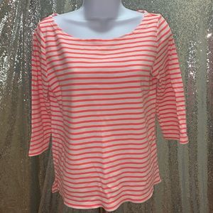 H&M blouse 3/4 length sleeve coral white stripe s